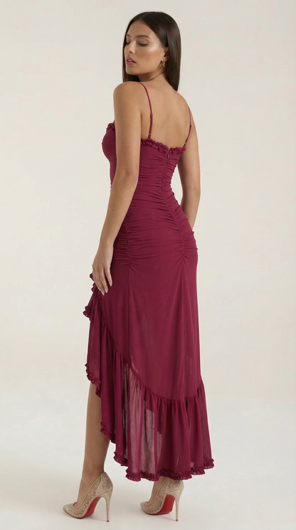 Robe maxi femme froncée col cœur