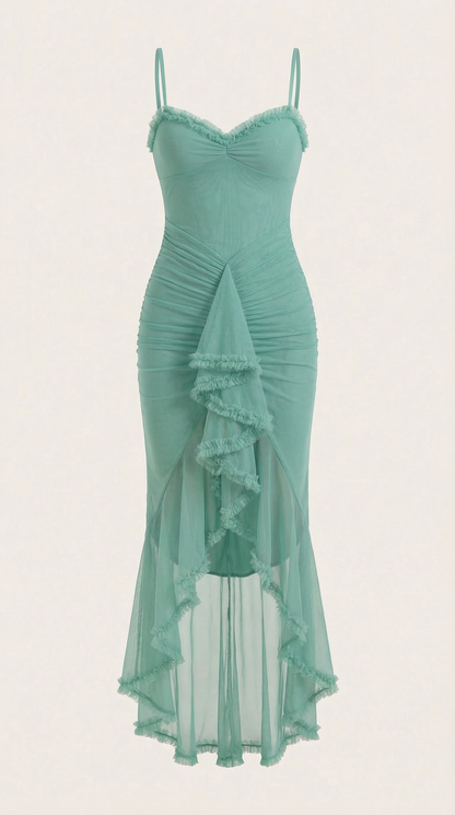 Robe maxi femme froncée col cœur