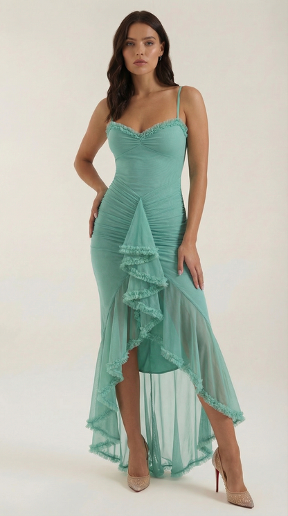Robe maxi femme froncée col cœur