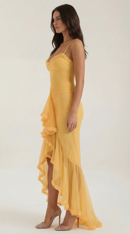 Robe maxi femme froncée col cœur