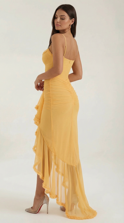 Robe maxi femme froncée col cœur